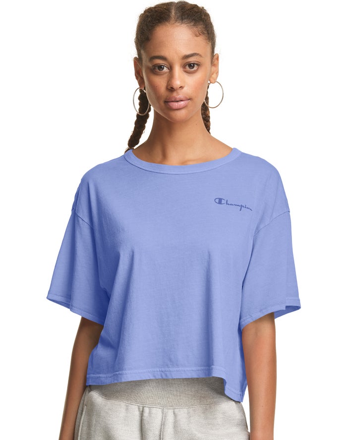 Champion Dame T-Shirts Blå - Lightweight Cropped - Danmark ZQK-018765